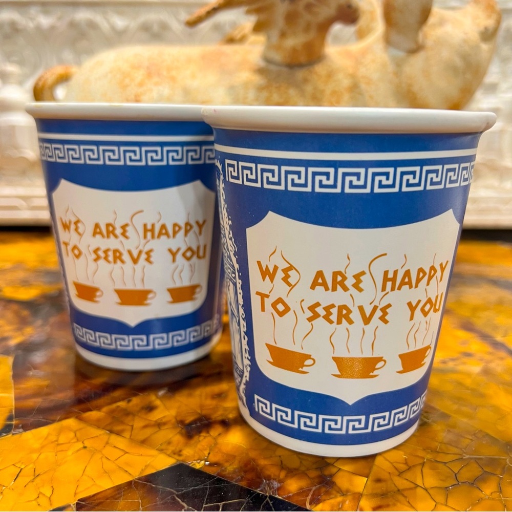 We Are Happy To Serve You Ceramic Paper Deli Cups New York NYC Greek